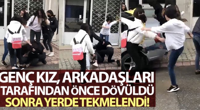Genç kızın yere yatırılıp tekme tokat dövüldüğü anlar kamerada