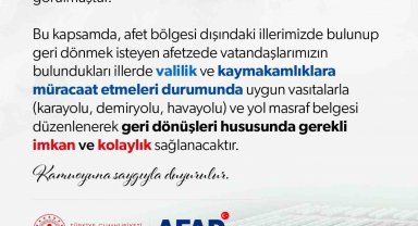 Kendi illerine dönmek isteyen depremzedelerin yol masrafı karşılanacak