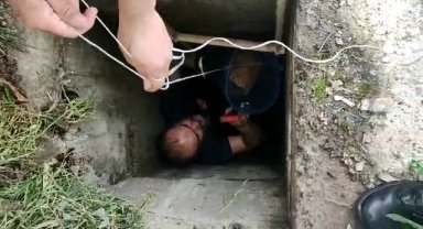 Kuyuda mahsur kalan kedileri itfaiye ekipleri kurtardı