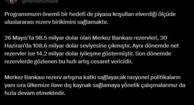 Bakan Şimşek: "Bir aylık dönemde Merkez Bankası rezervleri 10 milyar dolar arttı"