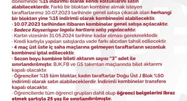 Kayserispor, kombine bilet fiyatlarını belirledi