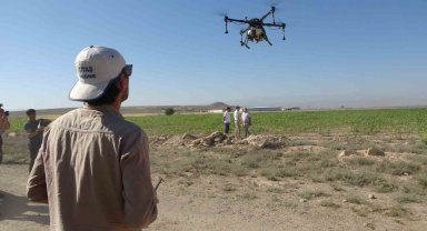 Niğde'de tarlalar dron ile ilaçlanıyor
