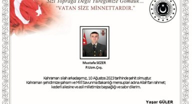 Bakan Güler'den şehit uzman çavuş için taziye mesajı