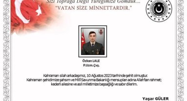 MSB: "Pençe-Kilit operasyonu bölgesinde 1 asker şehit oldu"
