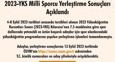2023-YKS Milli Sporcu yerleştirme sonuçları açıklandı