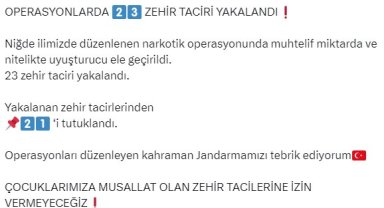 Niğde'de 23 zehir taciri yakalandı