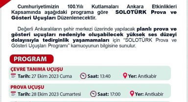 Ankara Valiliğinden SOLOTÜRK uçuşlarıyla ilgili vatandaşlar gürültü uyarısı