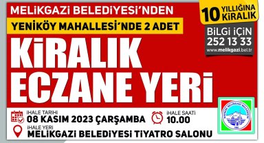 Melikgazi'den 2 adet kiralık eczane yeri ihalesi