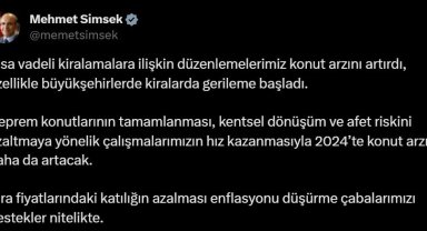 Bakan Şimşek: "Kira fiyatlarının azalması enflasyonu düşürme çabalarımızı destekliyor"