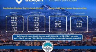Büyükşehir'den Erciyes otobüs seferlerine 'yarıyıl tatili' düzenlemesi