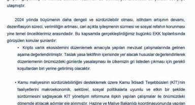 Ekonomi Koordinasyon Kurulu: "Yapısal reformlar hayata geçirilerek bu doğrultuda etkin ve kararlı adımlar eş güdüm içerisinde atılacak"