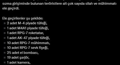 Zeytin Dalı bölgesinde çok sayıda silah ve mühimmat ele geçirildi