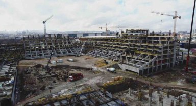 Ankara'da 45 bin kişilik yapılan stadyumun çalışmaları havadan görüntülendi