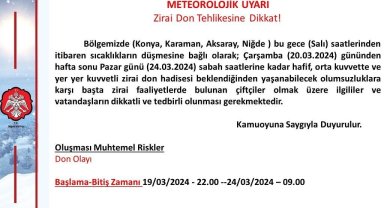 Niğde için "zirai don" uyarısı