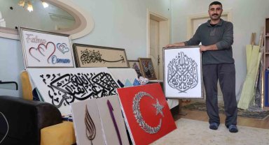 Yüzlerce çivinin telle buluşmasıyla ortaya çıkan eserler camilerde yer almayı bekliyor