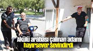 Akülü arabası çalınan adamı hayırsever sevindirdi